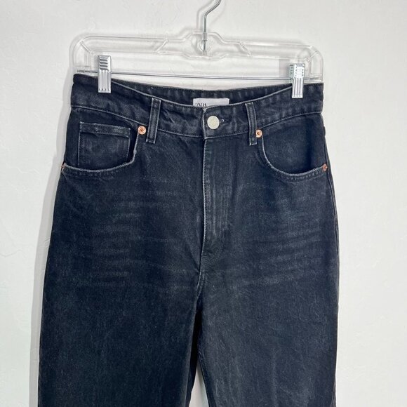 Zara black wide leg ripped knee Jeans Size 6 High Waisted Y2K - Picture 5 of 9